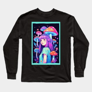 Anime Girl with mushrooms neon design Long Sleeve T-Shirt